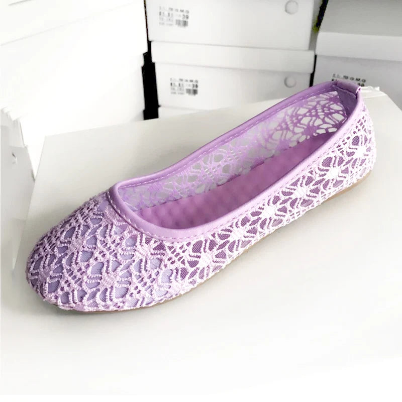 Damen Ballerinas mit Schleife - Flache Slip-On Schuhe - Cut-Out Design Atmungsaktive Casual Flats