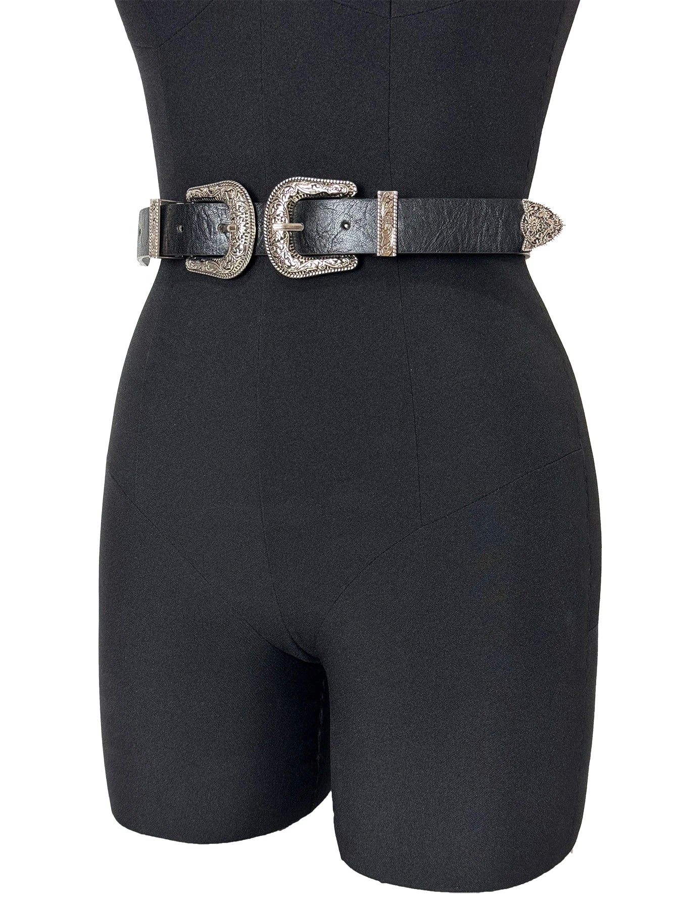 Femei PU piele metal dublu capăt talie Y2K modă elegantă stradă curea Goth punk rock talie accesoriu