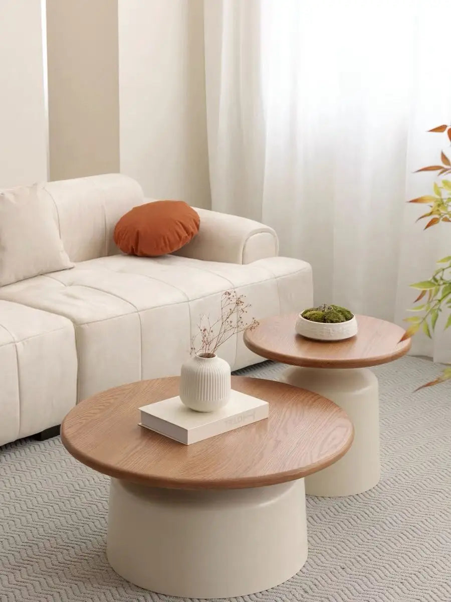 Creamy Wind Apartment Coffee Table Living Room Household Small Apartment Simplicity Iron Round Homestay Coffee Table Furniture