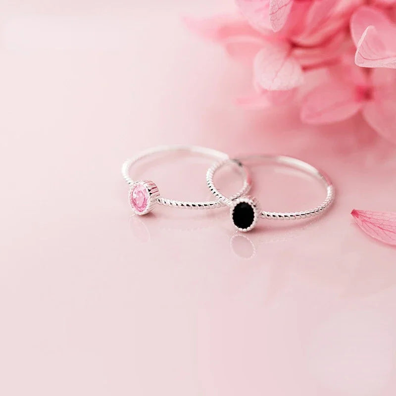 Fashion 925 Sterling Silver Black Zircon Oval Round Ring For Charming Women Minimalist Fine Jewelry Cute Accessories