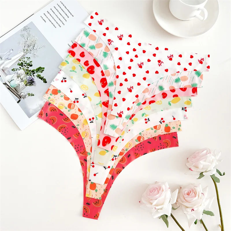 All Of Me Damen-Unterwäsche 2025 - 3er-Set Ice Silk nahtlose Strings Leopard & Schmetterling Print