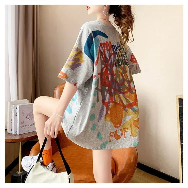 Sommer-T-Shirt 2025: Short-sleeved T-shirt Women's Pure Cotton Summer - New Loose Slim Round Neck Versatile Outside Printed Design Top Trendy Collection