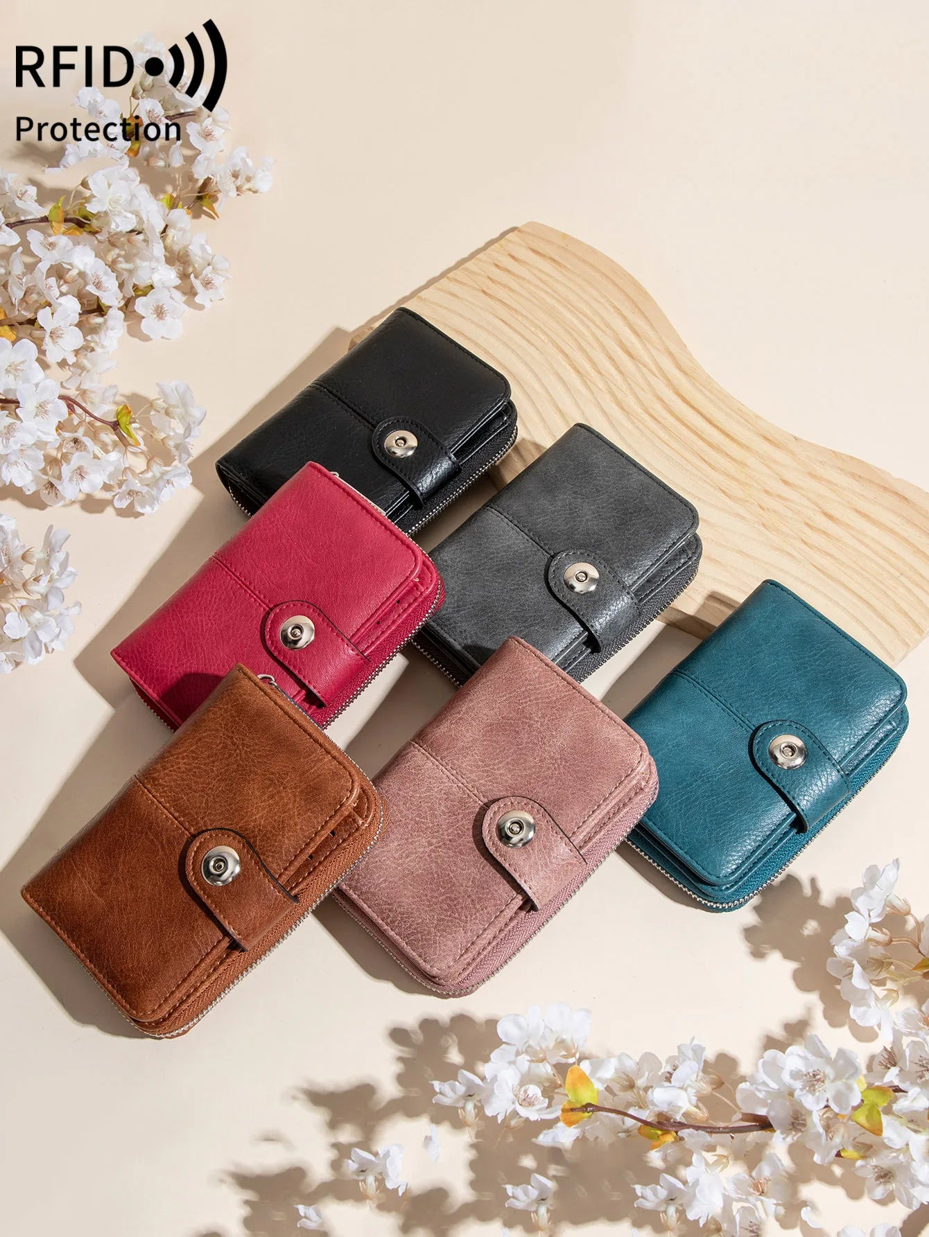 Neue Frauen Geldbörse Retro Dreifach RFID Schutz Kurz Stylish Design Große Kapazität Reißverschluss Schnalle