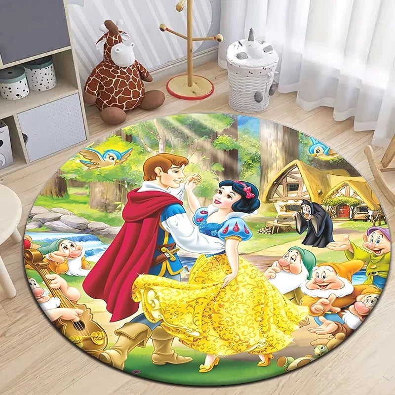 Snow White Cartoon Print Circular Carpet, Bedroom Decorative Carpet, Living Room Bathroom Picnic Camping Non-slip Mat