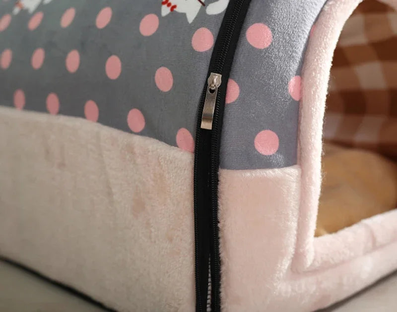Pet Bed Foldable Dog House Kennel Soft Tent Indoor Enclosed Warm Plush Sleeping Nest Basket with Removable Cushion For Cats Dogs