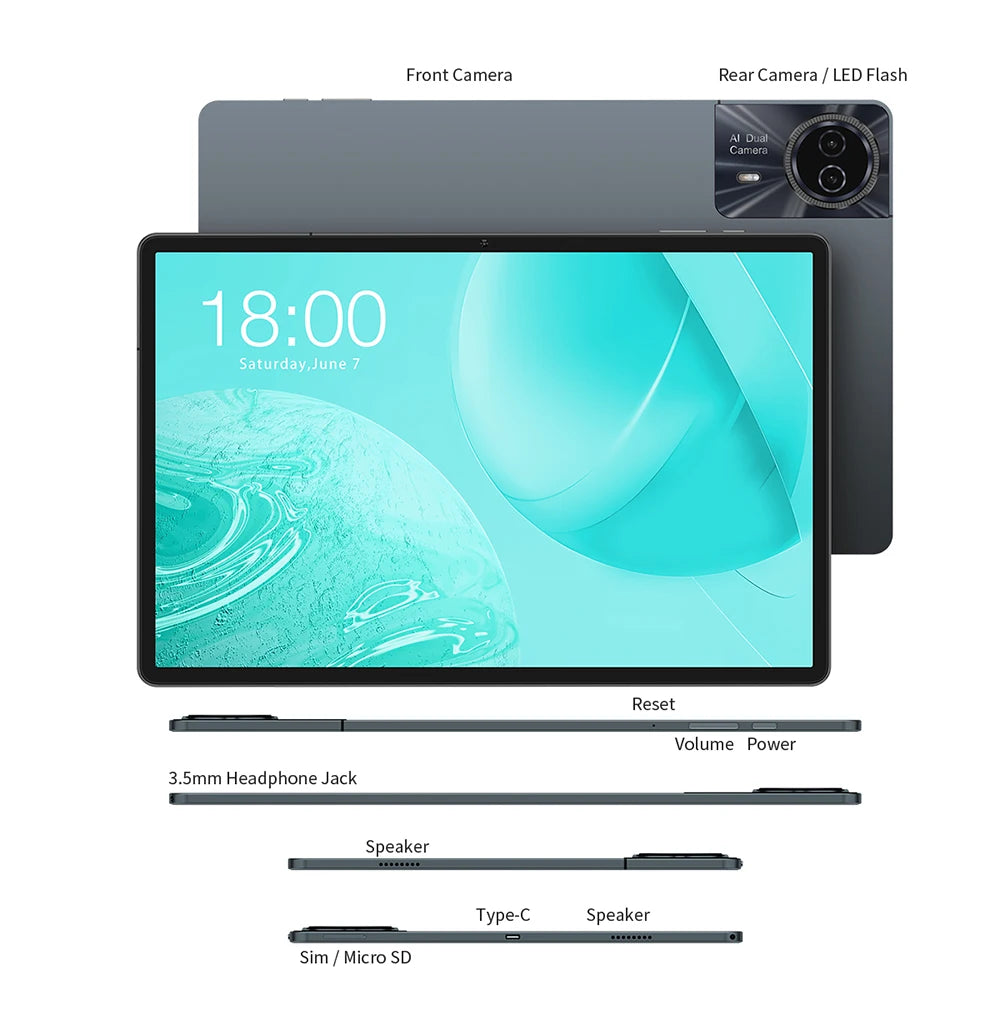 Odea S11, 11 inch TDD, 8000Mah, tabletă Android 14 (expansiune 6Gb+10Gb), 16Gb RAM, 256Gb ROM, rezoluție 1920X1200 IPS, Unisoc T606, 8 nuclee, Mali-G57, 4G LTE, Wifi, GPS, 2 sloturi SIM + 1 slot pentru telefon, Widevine L1 pentru Netflix.