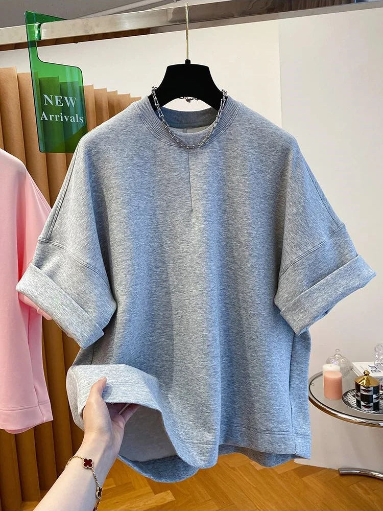 Women T-shirt 2025 Summer New Solid Color Short-sleeved T-shirt Female Loose Casual Round Neck  T Shirt