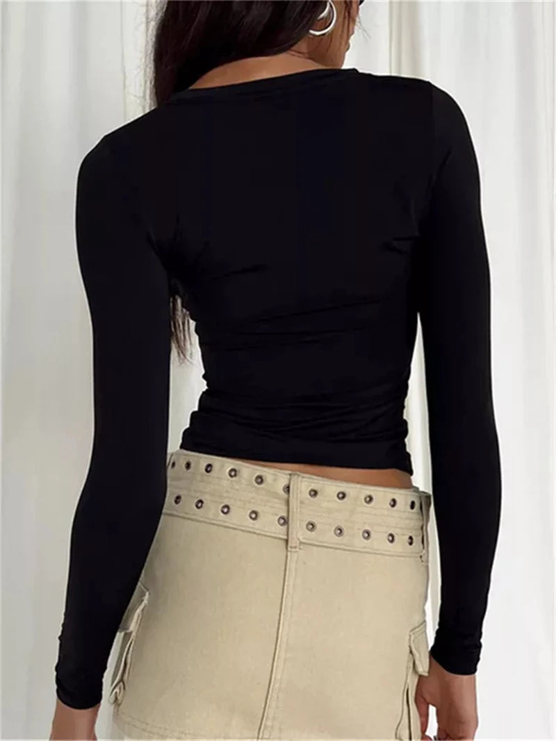 Women Long Sleeve T-Shirts Spring Autumn Slim Fit Casual Pullovers Female Streetwear O Neck Base Tops Tees Y2K Clothes T Shirt