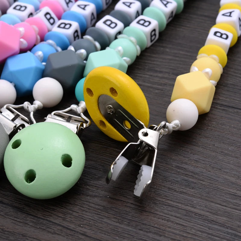 Baby Personalized Name Pacifier Clips Silicone Pacifier Chains Handmade Toddler Teether Teething Chain Nipple Clip Chew Toys