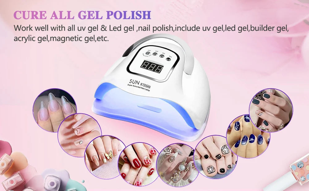 Lampă UV LED SUN X12 MAX pentru manichiură, lampă UV cu 66 de LED-uri pentru uscător de unghii cu senzor inteligent, instrument profesional de salon
