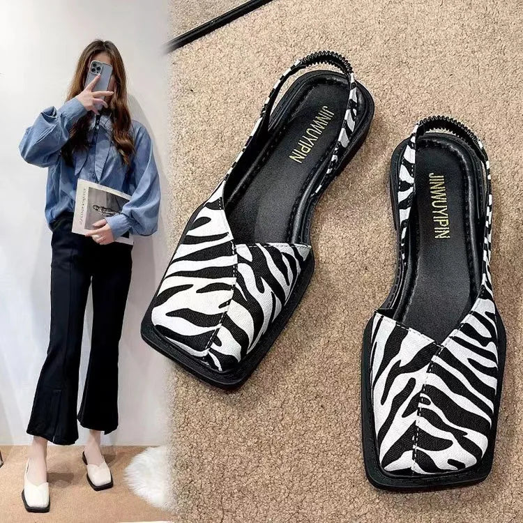 Women Sandals Elegant Square Toe Flat Shoes for Women Fashion Low Heels Sandals Brand Designer Women Party Shoes Sandalias Mujer
