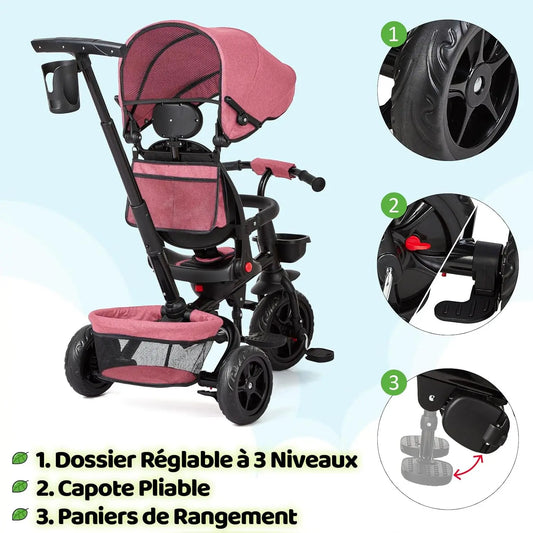 6-in-1-Dreirad für Kinder von 10 Monaten bis 5 Jahren, Fahrradkinderwagen für Kinder mit umkehrbarem Sitz, Parapole und Pedal, by Golden Bridge Store