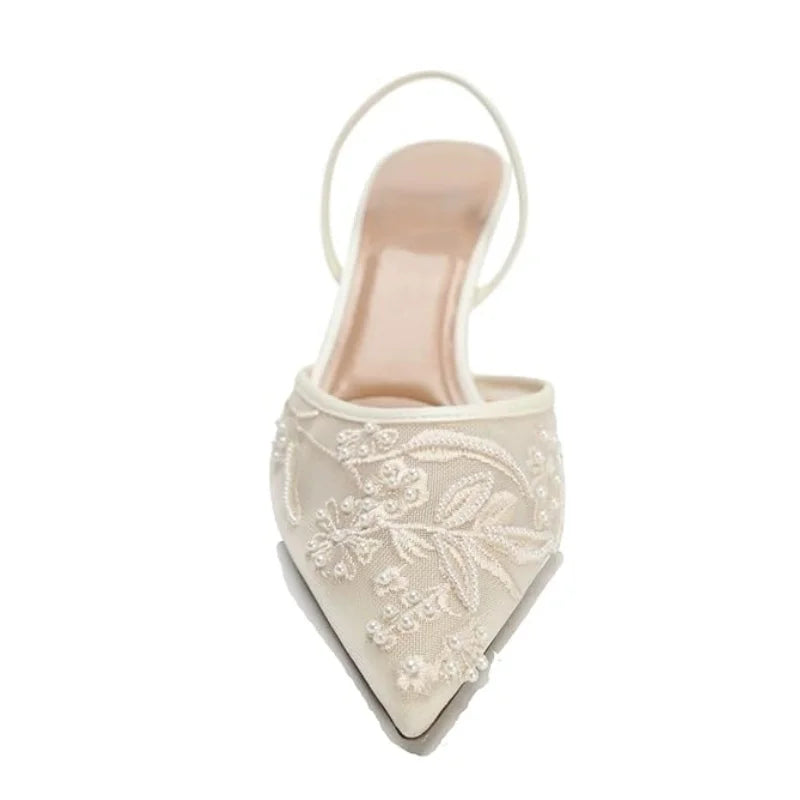 Breathable Modell Mesh Slingback - Perlen Spitze 7cm 37-42