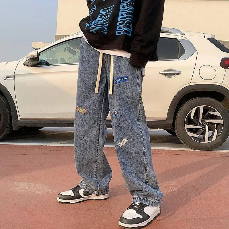 Jeans Männer mit Print 2025 - Hosen Grafik Hip Hop Männlich Cowboy Hosen - Hell Blau Luxus Y2k Streetwear Ästhetik Harajuku Baggy