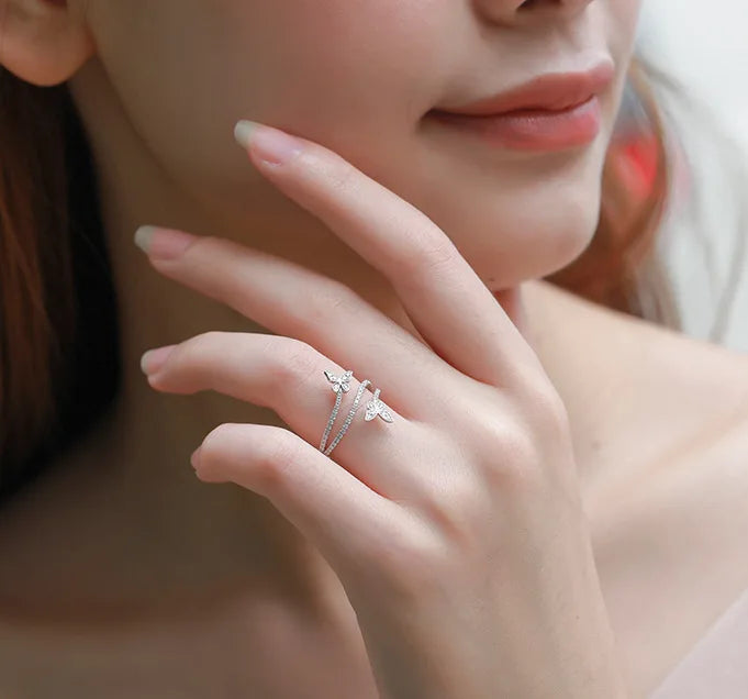 Zshansglcz Doppel Schmetterling Ring - 925 Silber Zirkon
