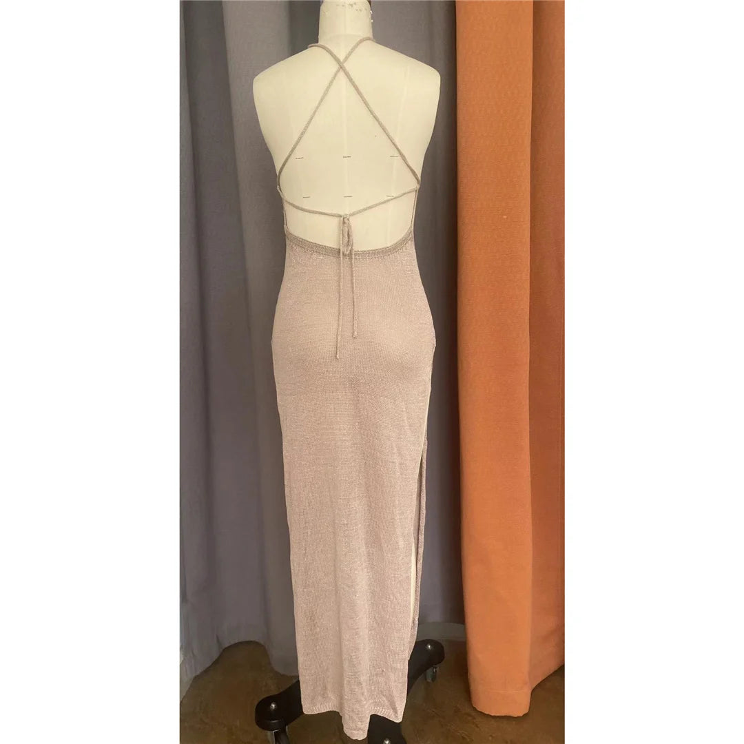 Elegant 12 Farben High Slit Häkel Gestrickt Maxi Kleid - Lang Strand Cover Up Urlaub Party Kleider Strandmode