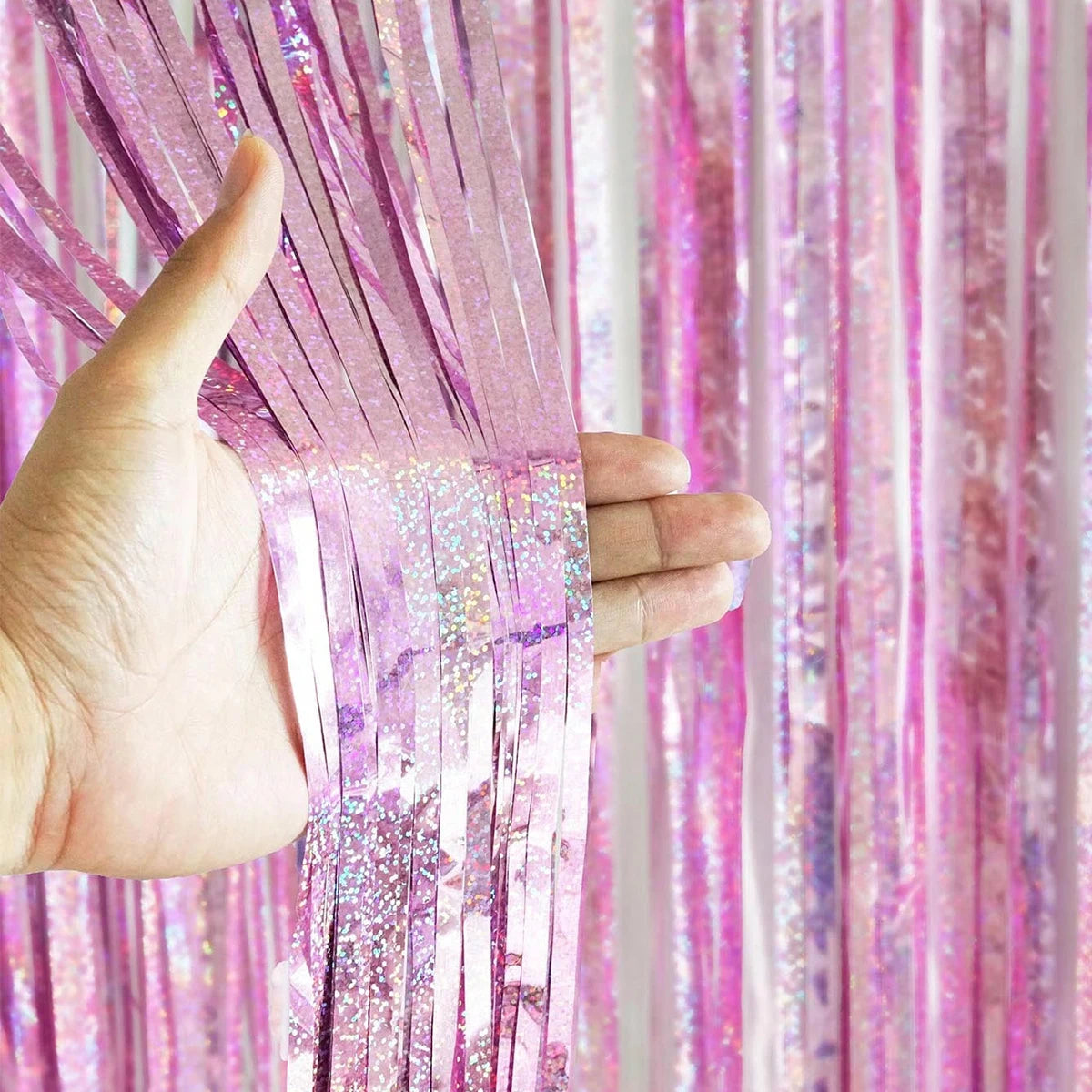 W0020 Lametta-Vorhang Hochzeitdeko - 2 Stück, 2 m, rosa