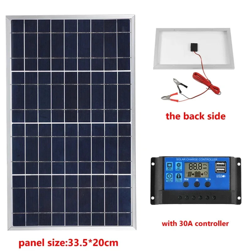Kit complet de panouri solare 300W/600W, generator solar portabil reîncărcabil cu celule solare policristaline de 12V, cu alimentare USB