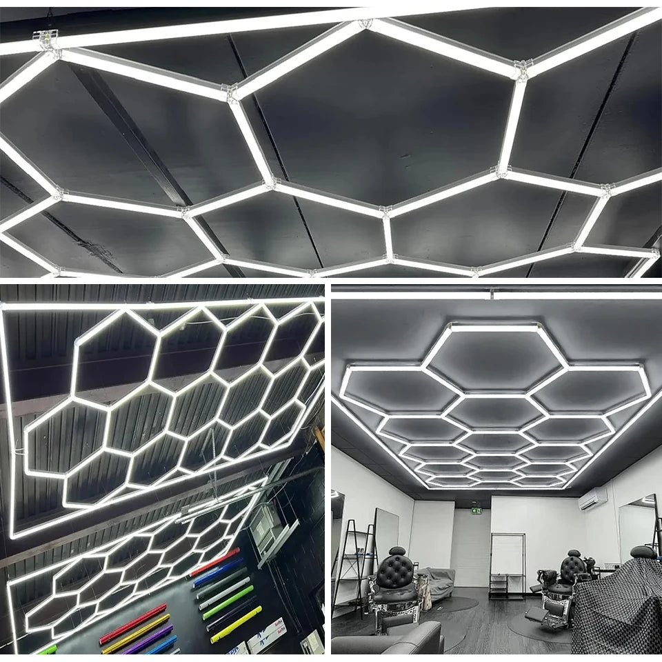 Lampă de tavan hexagonală pentru frizerie, garaj auto, tub LED 6500k, pentru sală de sport, bar, salon de coafură, bibliotecă, atelier, reparații caroserie auto