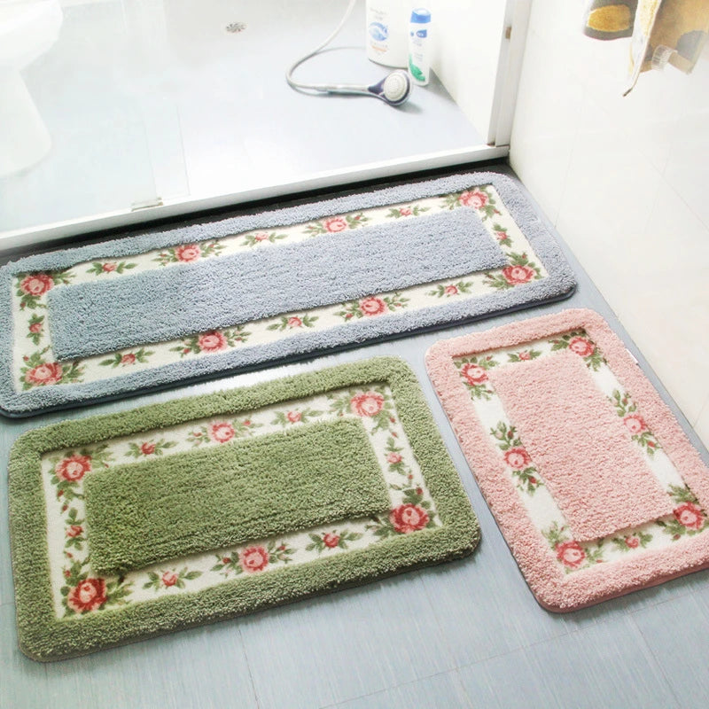 Pastoral Style Bedroom Carpet Bedside Mat Rectangle Floor Mat Water Absorbent Bathroom Mat Non Slip Doormat Kitchen Rug