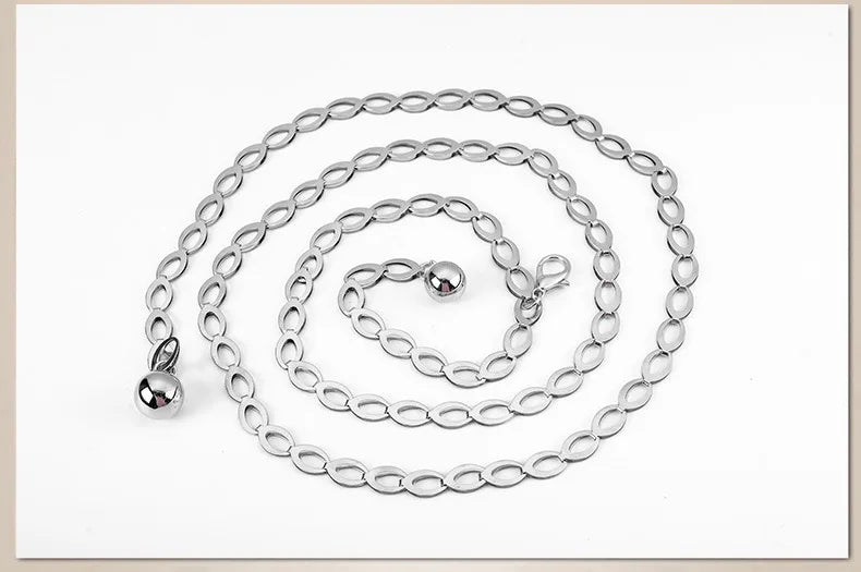 Women Fashion Belts Luxury Designer Belt Retro Silver Carved Hollow Out Chain Belt for Women Elegant Round Metal Women Belt