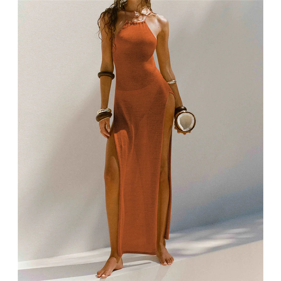 Elegant 12 Farben High Slit Häkel Gestrickt Maxi Kleid - Lang Strand Cover Up Urlaub Party Kleider Strandmode