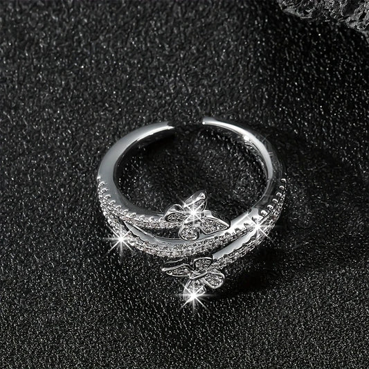 Elegant and Adjustable Double Butterfly Ring  Three-layer Ring Personalized Index Finger Ring  Suitable for Daily wear and Gift
