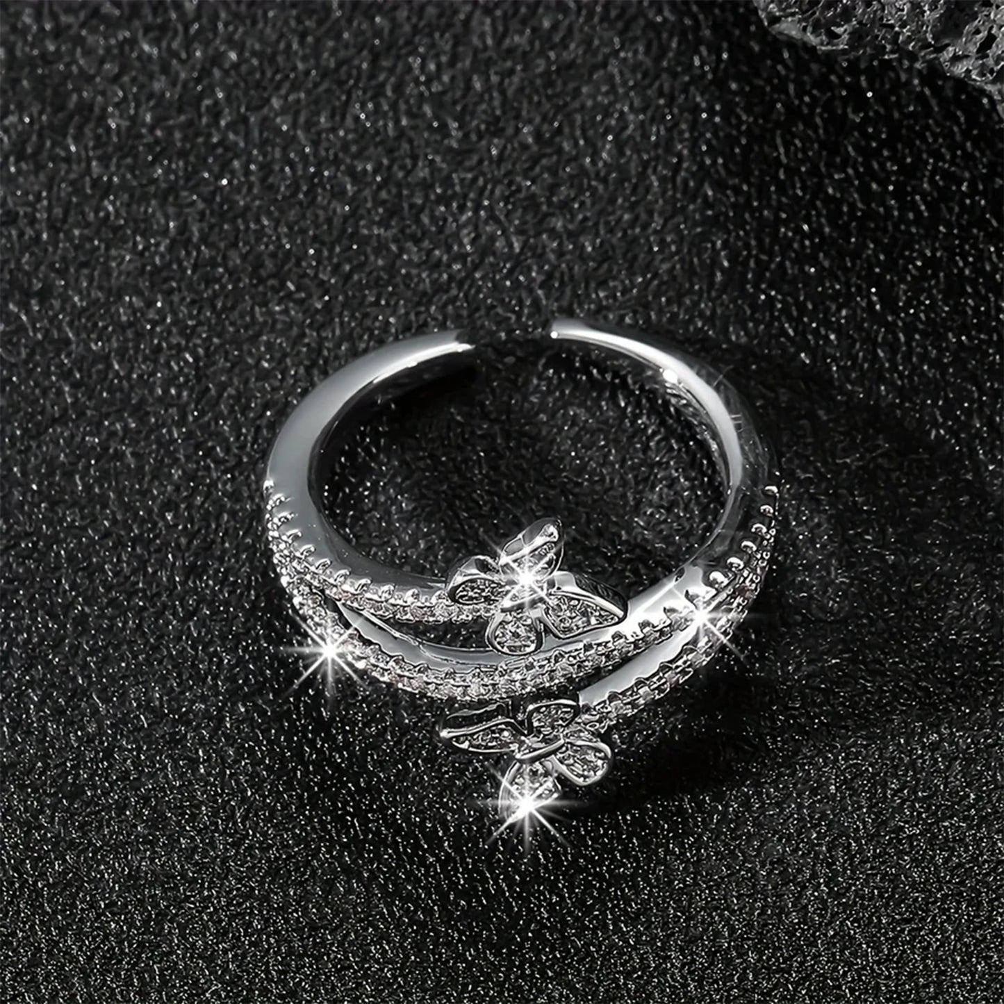 Inel elegant și reglabil cu fluture dublu, inel cu trei straturi, inel personalizat pentru degetul arătător, potrivit pentru purtare zilnică și cadou