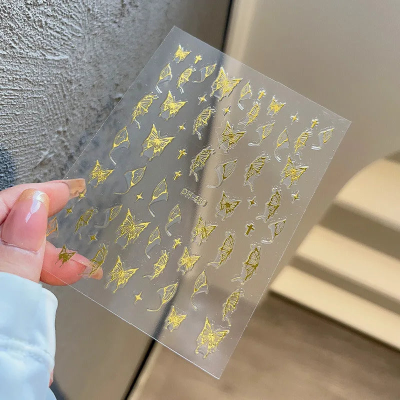 Autocolante roz violet Aurora Shell fluture unghii autocolante strălucitoare cu laser 3D fluturi unghii decalcomanii 8 * 10cm adeziv Aurora Shell fluture N