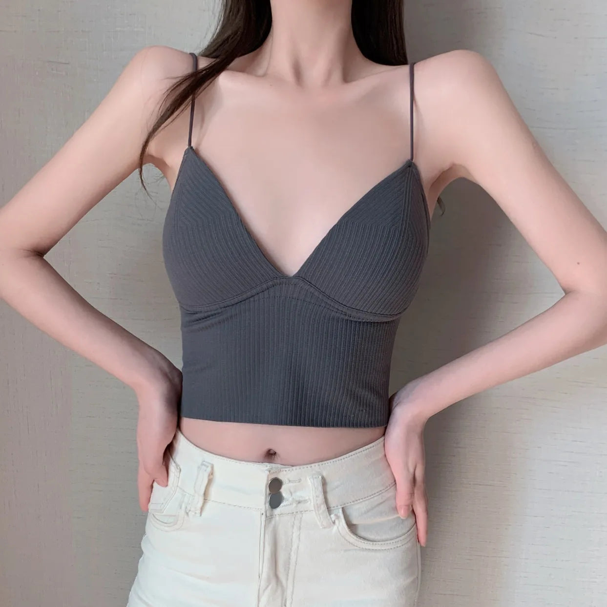 Women Tops Sexy Solid Crop Top Tank Tops Sleeveless Slim Camis With Bra Basic Underwear Tops Women