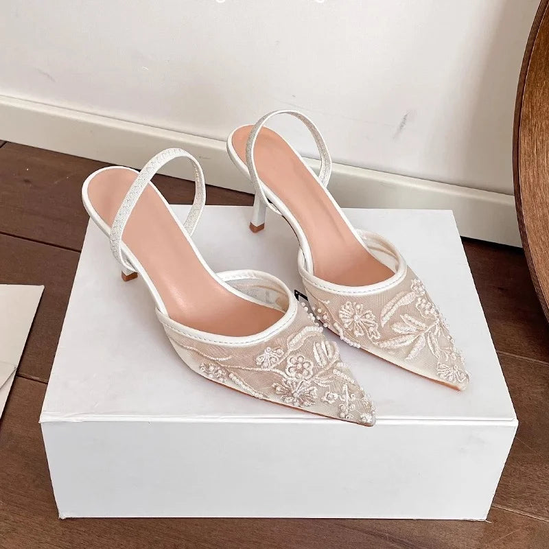 Breathable Modell Mesh Slingback - Perlen Spitze 7cm 37-42