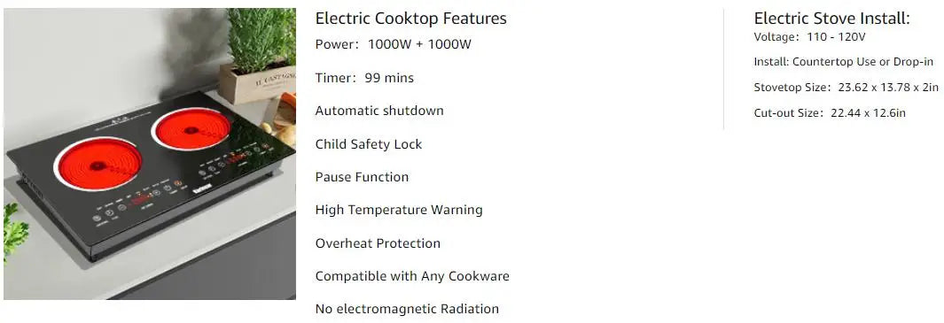 Elektro-Kochfeld 2025: Karinear 2 Burners Ceramic Electric 60x35 Countertop Built-in 110-120V 220-240V Collection