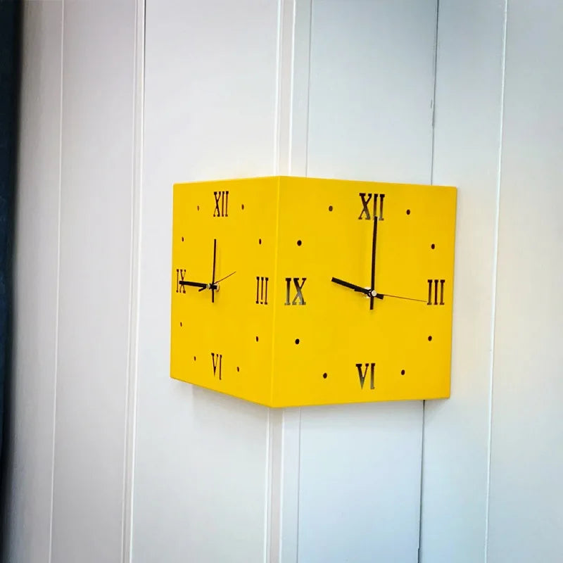 Creative Corner Wall Clock Square Simple Double Sided Wall Clock with Arabic Numeral Scale Analog Silent Wall Clock Home Decor