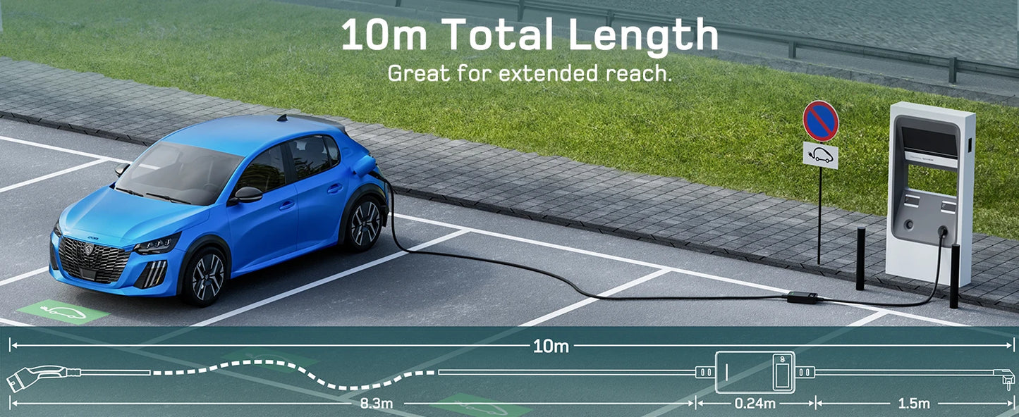 Elektroauto-Ladegerät Typ 2 16A 3,7kW Schuko mit Digitaldisplay 6m 8m 10m 15m 20m Ladekabel Mode 2 für Zuhause und Outdoor