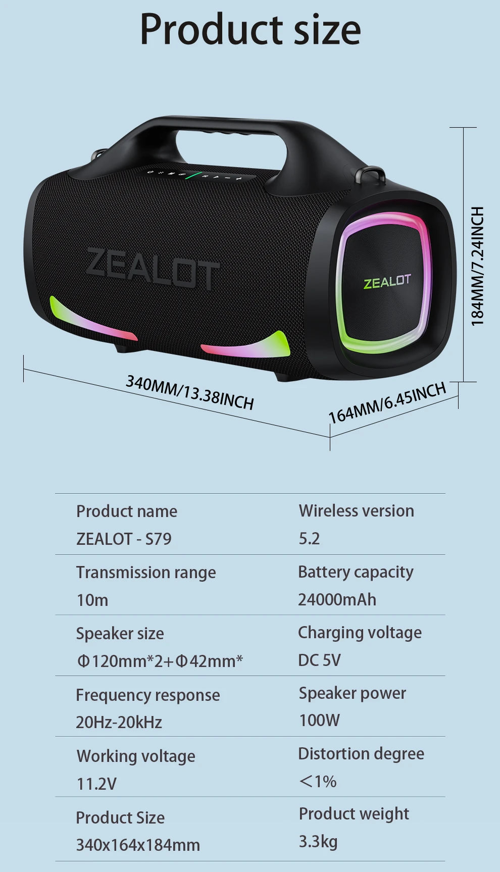 Bluetooth-Lautsprecher 2025: Zealot S79 100W Wireless Outdoor Portable Subwoofer HiFi Sound Collection