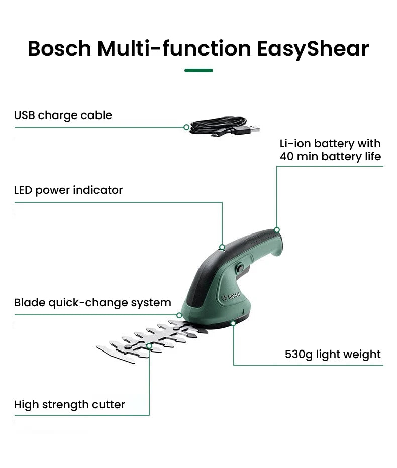 Bosch Elektrisch Hecken Trimmer 2025 - Kabellos Beschneidung Scheren Batterie - Aufladbar Scheren Hecken Schneider Gras Bonsai Strauch Garten Power Werkzeuge