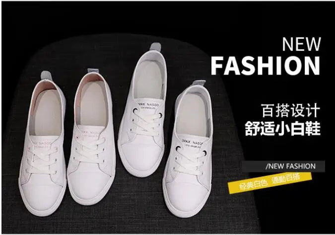Women's Genuine Leather Sneakers Women Casual Fashionable Sports Shoes Vulcanized Woman Summer Flat Shoe Ladies White Lacing 42