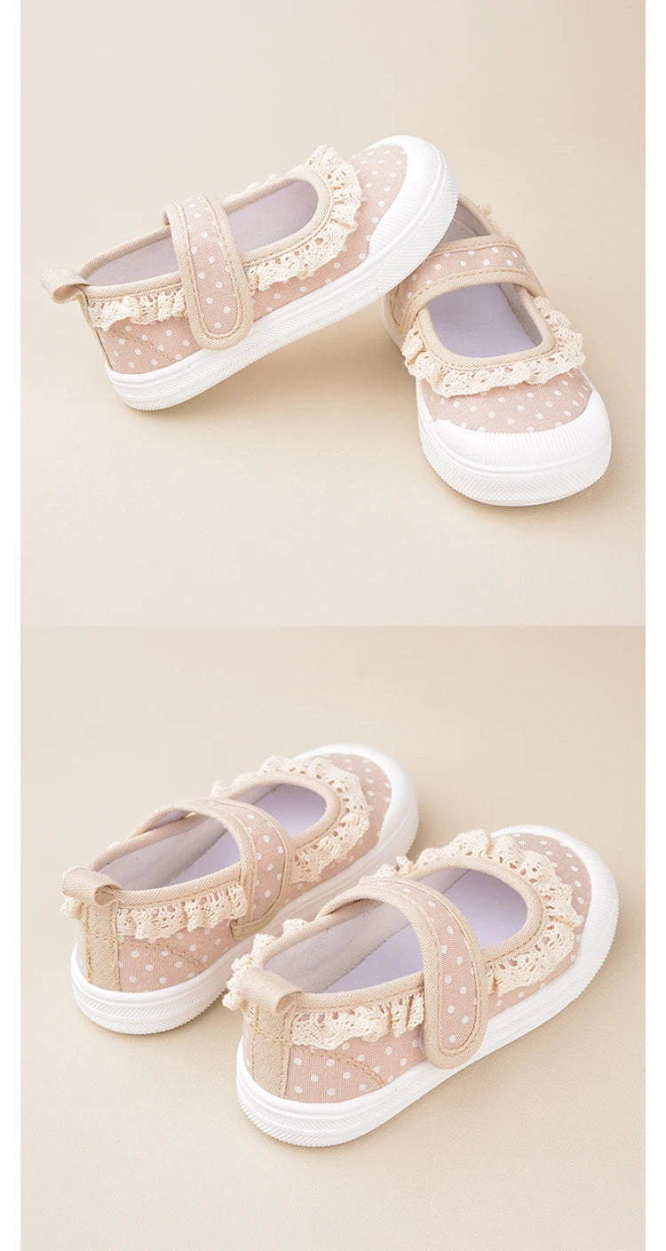 Mädchen-Schuhe 2025: Lace-Canvas Princess-Flat - Polka Dot Collection