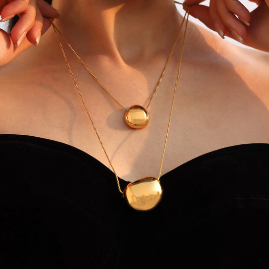 Gold Color Silver Oval Pendant Necklace For Women High Quality 18K Long Stainless Steel Necklace Ladies Fashion Jewelry Gift