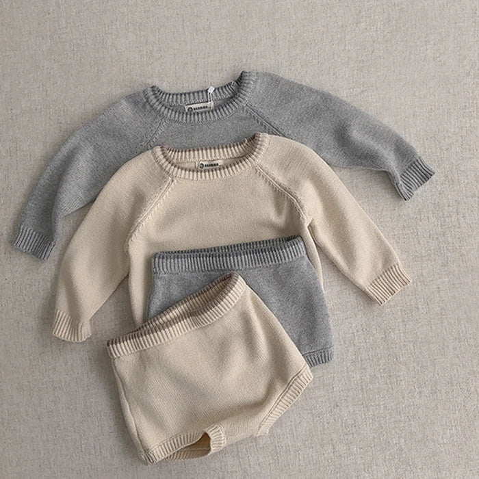 KoreanKnit BabySet Langarm - Größe 1-3J, Gestrickt, Shorts