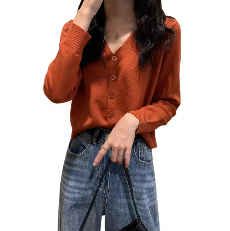 Basic Damen Strickjacke V-Ausschnitt - Kurz, Dünn, Medium