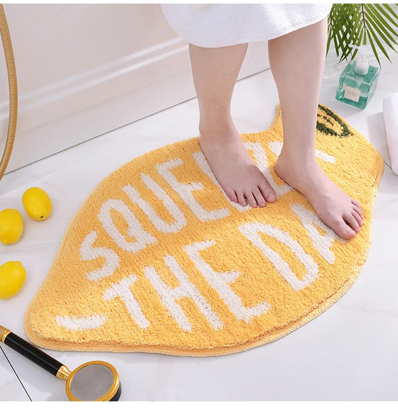 Creativity Doormat Cartoon Fruit Carpet Flocking Non-slip Bath Mat Lemon Peach Home Land Pad Bedroom Toilet Doorway Floor Mat