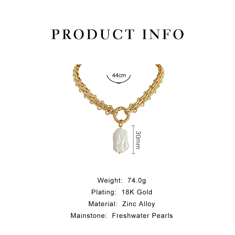 Peri'sBox Large Square Natural Freshwater Pearl Pendant Chunky Chain Necklace for Women Vintage Elegant Baroque Pearls Necklaces