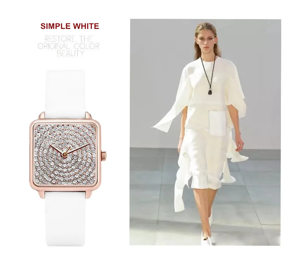 Luxuriöse Strass Damenuhren - Top Marke Elegante Quadratische Analog Quarz Uhr - Modische Damenuhr Geschenk