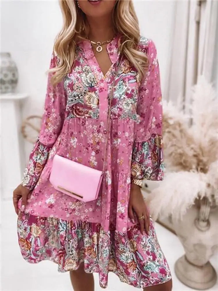 Rochii de seară elegante pentru femei, cu imprimeu floral, stil boho, cu guler în V, linie A, rochie de plajă, rochie de seară elegantă, rochie de seară pentru plajă