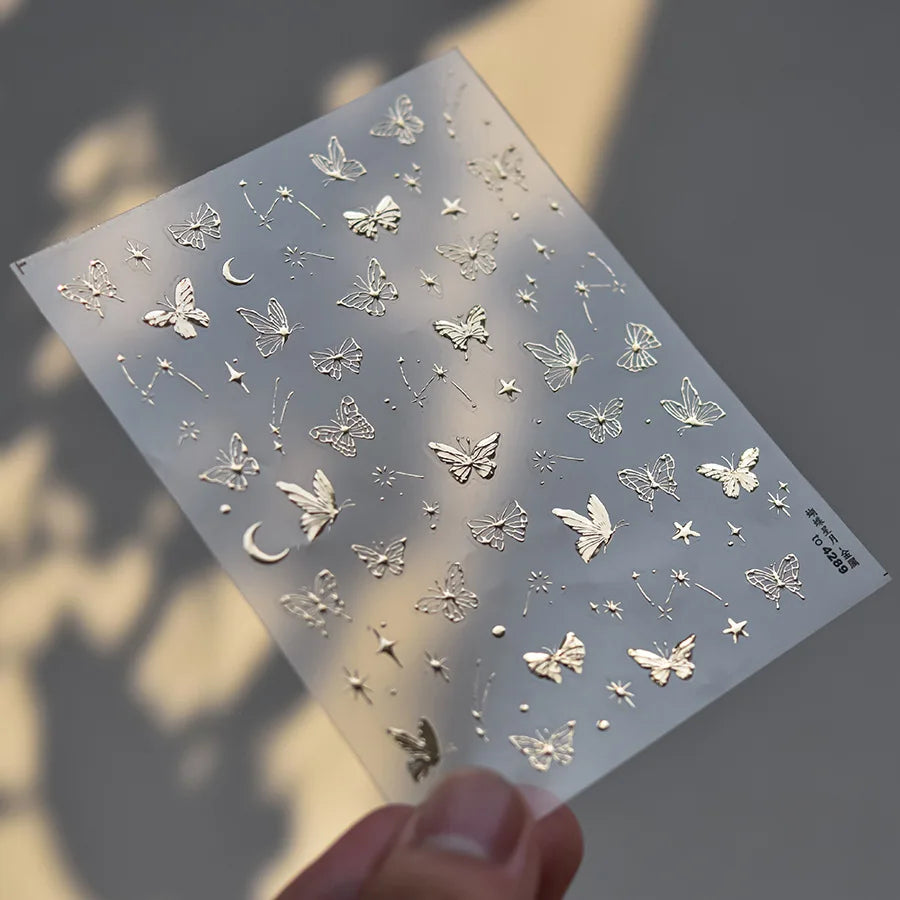 Golden Nail Art Stickers Butterfly Moon Star Series DIY High Quality Bronzing Nail Foil Manicure Decal Decoration Nail Stickers