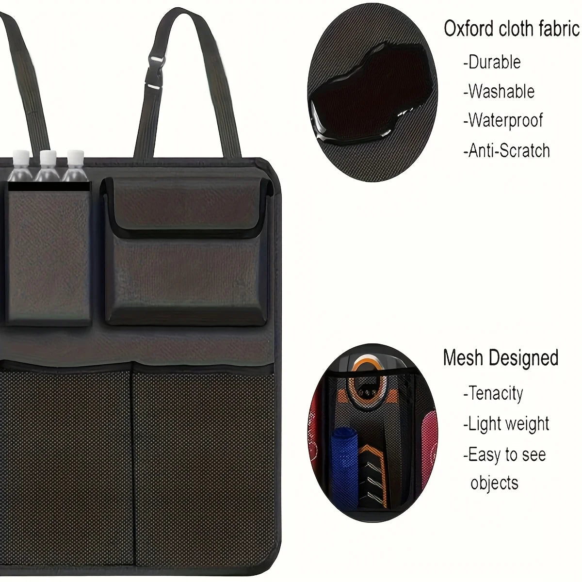 Geantă de depozitare multifuncțională pentru spătarul scaunului auto cu buzunar din plasă și geantă de depozitare agățată pentru accesorii auto