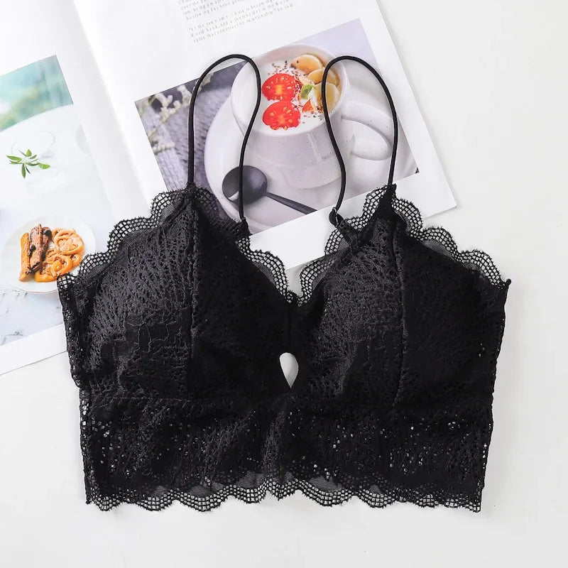 Floral Lace Bra Top U Back Bralette Seamless Underwear Tube Bra elegant Lingerie Female Removable Pads No Wire Brassiere
