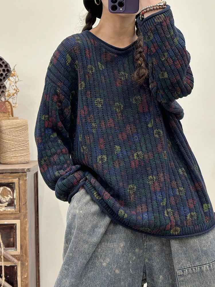 Amax LuluE Pullover Bedruckt Winter OAusschnitt-XL Baumwolle