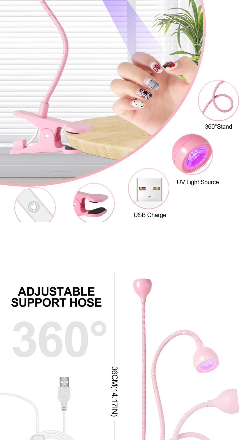 Nagel-Lampe 2025: Limegirl Nail LED UV Lamp Drying Gel Nails Polish - Clip-On Flexible Desk Mini Portable USB Nail Dryer Manicure Salon Collection